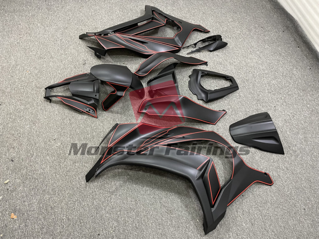 2011 - 2015 Kawasaki ZX10R Matte Black and Red fairing set - ABS injection, custom painted by Monster Fairings