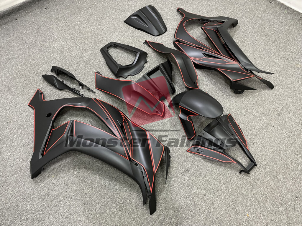 Kawasaki ZX10R custom ABS fairings 2011 - 2015 in Matte Black and Red - durable replacement kit, Monster Fairings