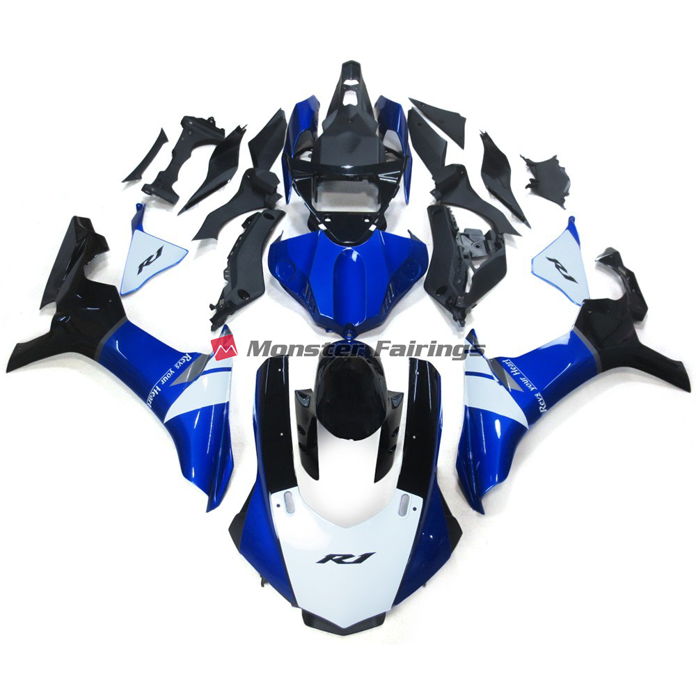 Yamaha R1 2015 - 2019 White and Blue ABS fairings - custom motorcycle bodywork kit by Monster Fairings