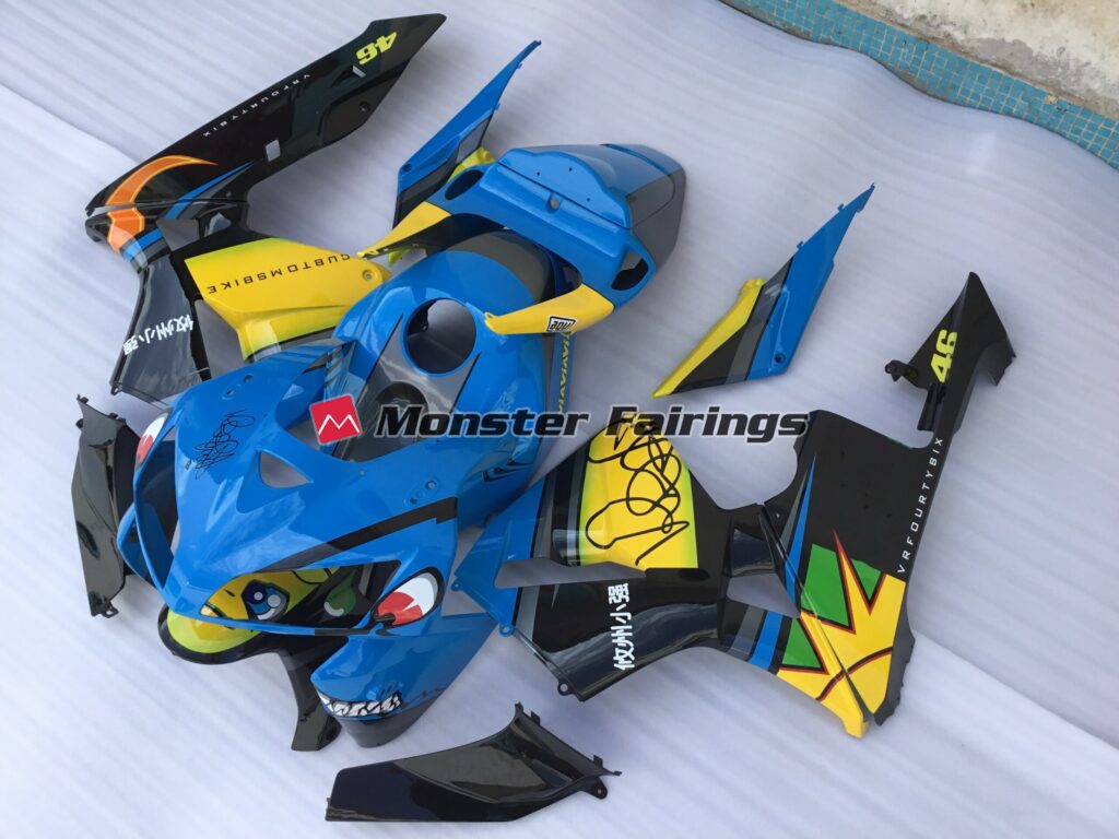 Honda CBR600RR custom ABS fairings 2005 - 2006 in Blue Shark with Yellow - durable replacement kit, Monster Fairings