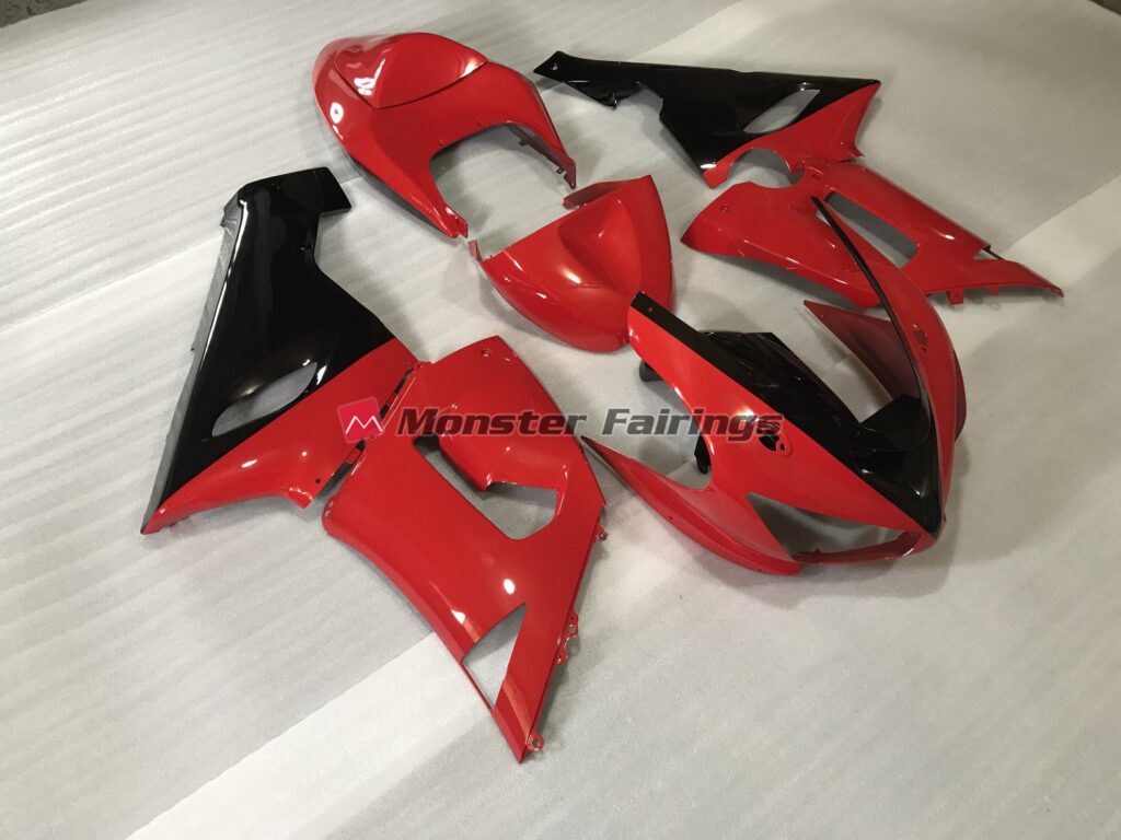 Custom Red and Black ABS fairings for Kawasaki ZX6R 2005 - 2006 - premium OEM fit kit by Monster Fairings