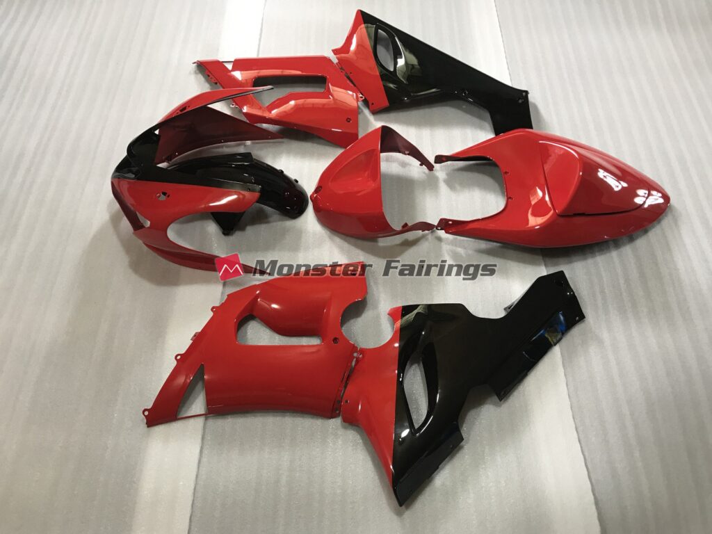 Kawasaki ZX6R custom ABS fairings 2005 - 2006 in Custom Red and Black - durable replacement kit, Monster Fairings