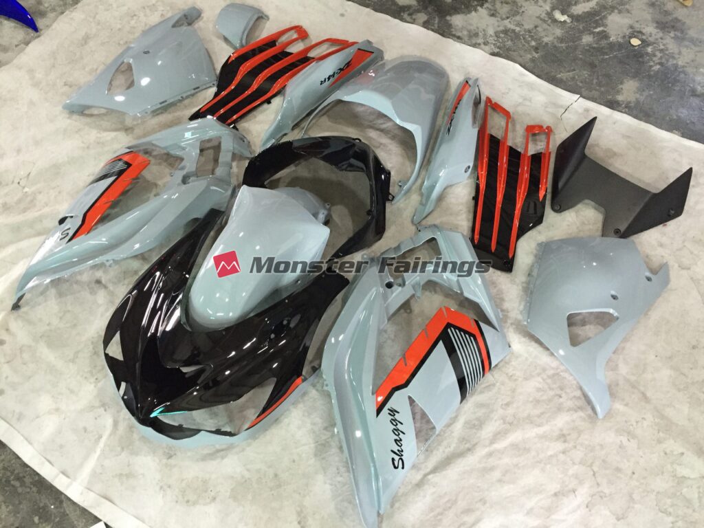 Kawasaki ZX6R 2013 - 2018 Nardo and Orange Shaggy ABS fairings - custom motorcycle bodywork kit by Monster Fairings