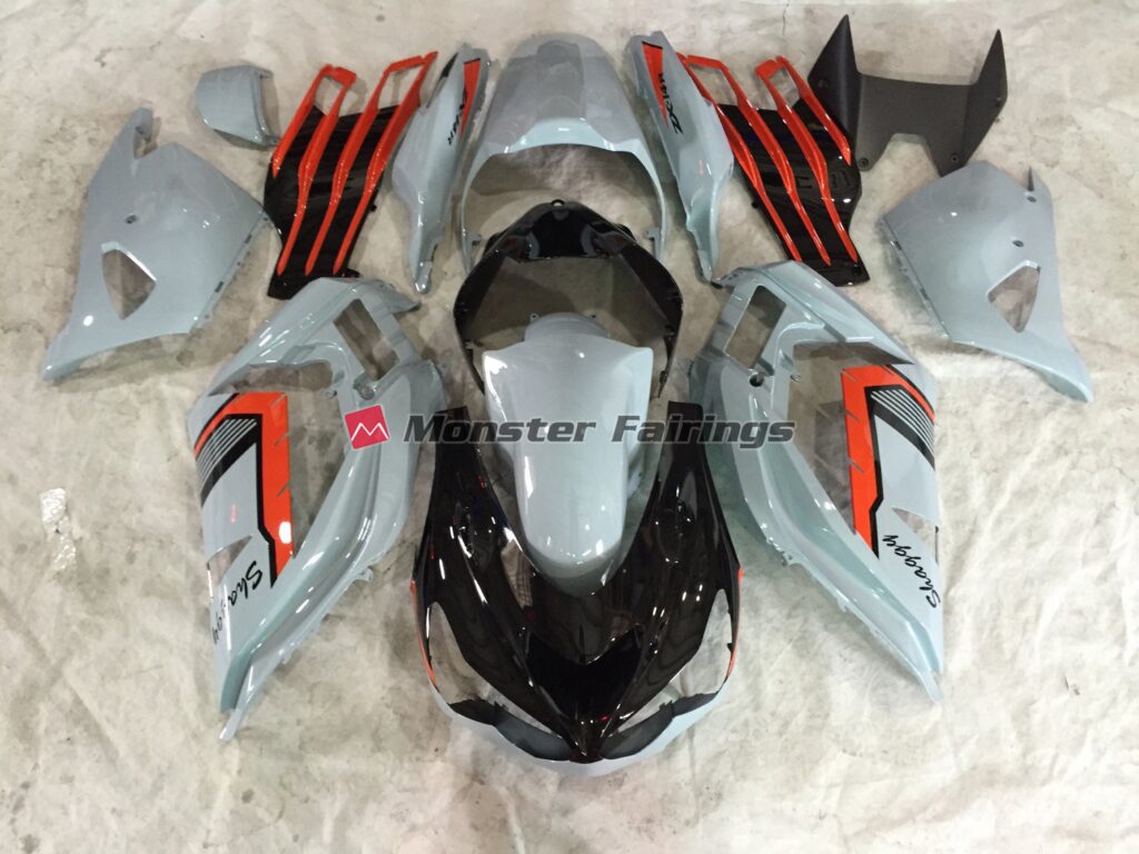 Kawasaki ZX6R custom ABS fairings 2013 - 2018 in Nardo and Orange Shaggy - durable replacement kit, Monster Fairings