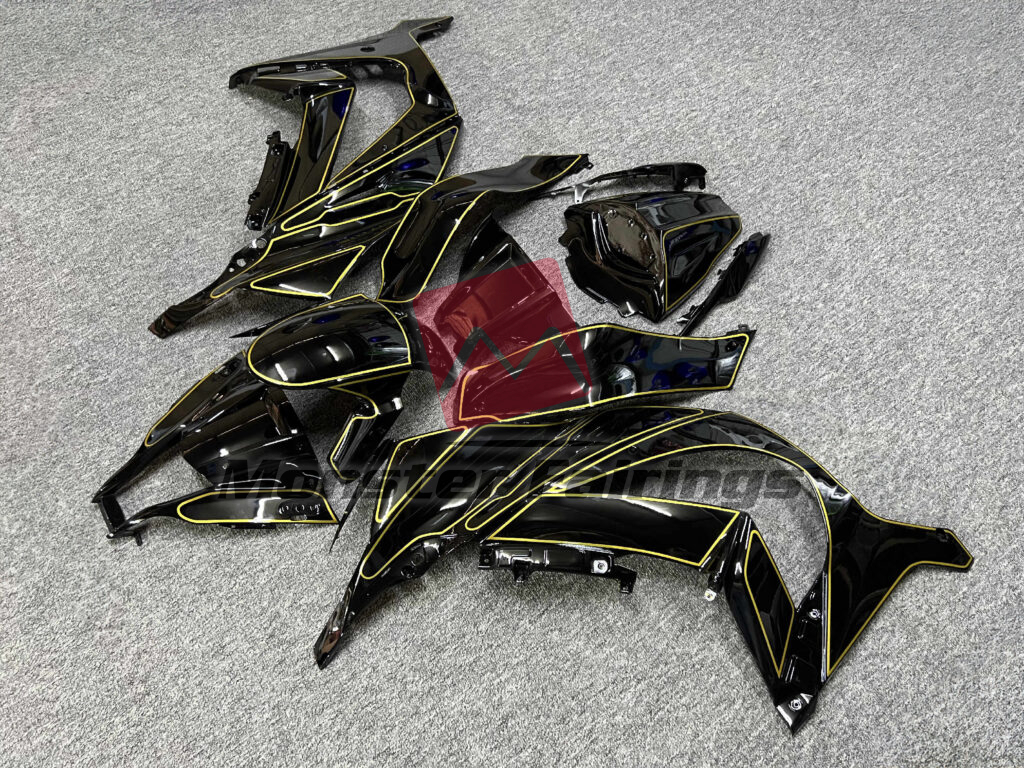 Gloss Black with Gold ABS fairings for Kawasaki ZX10R 2011 - 2015 - premium OEM fit kit by Monster Fairings