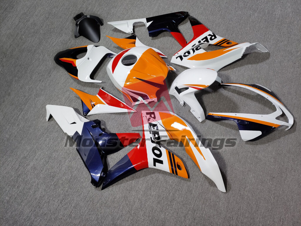 Honda CBR600RR custom ABS fairings 2007 - 2008 in Gloss Custom White Repsol - durable replacement kit, Monster Fairings