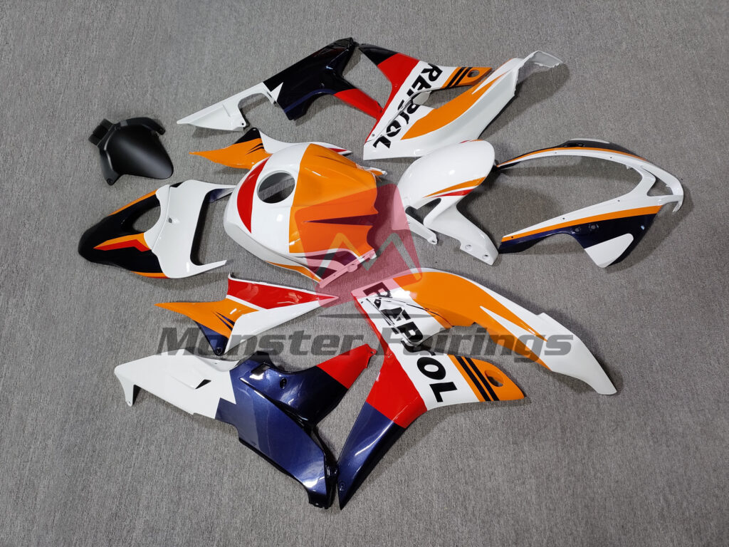 2007 - 2008 Honda CBR600RR Gloss Custom White Repsol fairing set - ABS injection, custom painted by Monster Fairings