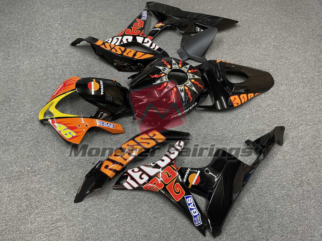 2007 - 2008 Honda CBR600RR Gloss Rossi 46 fairing set - ABS injection, custom painted by Monster Fairings