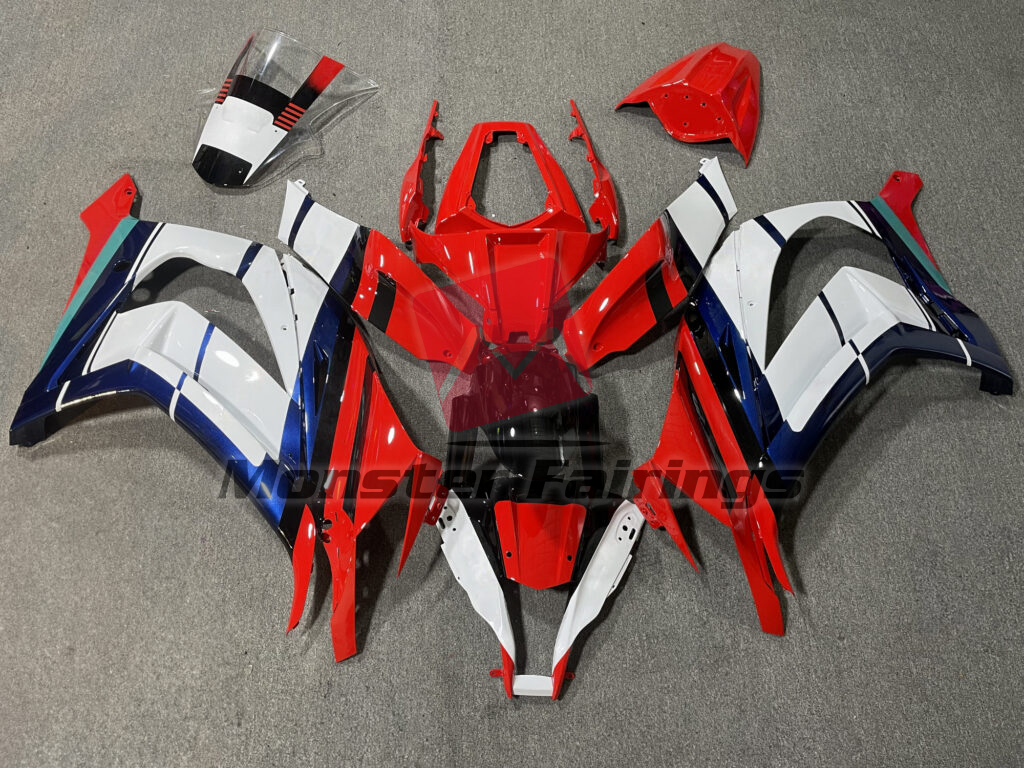 Kawasaki ZX10R 2011 - 2015 Gloss Red & Black with White & Blue ABS fairings - custom motorcycle bodywork kit by Monster Fairings