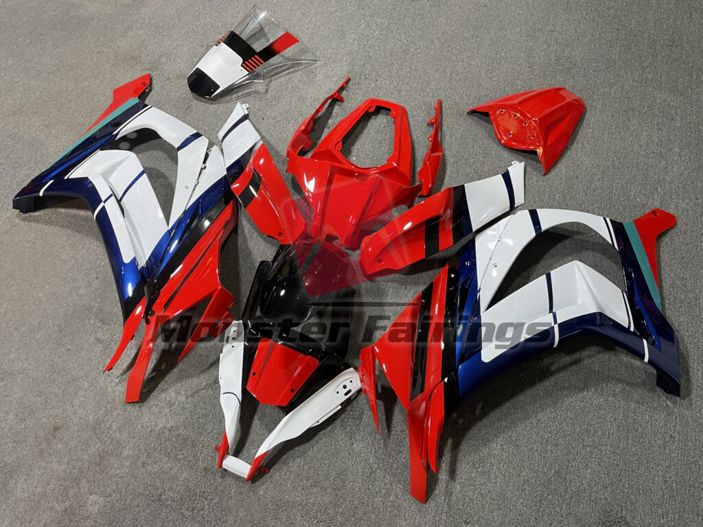 Gloss Red & Black with White & Blue ABS fairings for Kawasaki ZX10R 2011 - 2015 - premium OEM fit kit by Monster Fairings