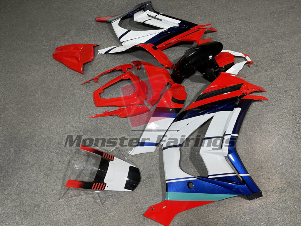 Kawasaki ZX10R custom ABS fairings 2011 - 2015 in Gloss Red & Black with White & Blue - durable replacement kit, Monster Fairings