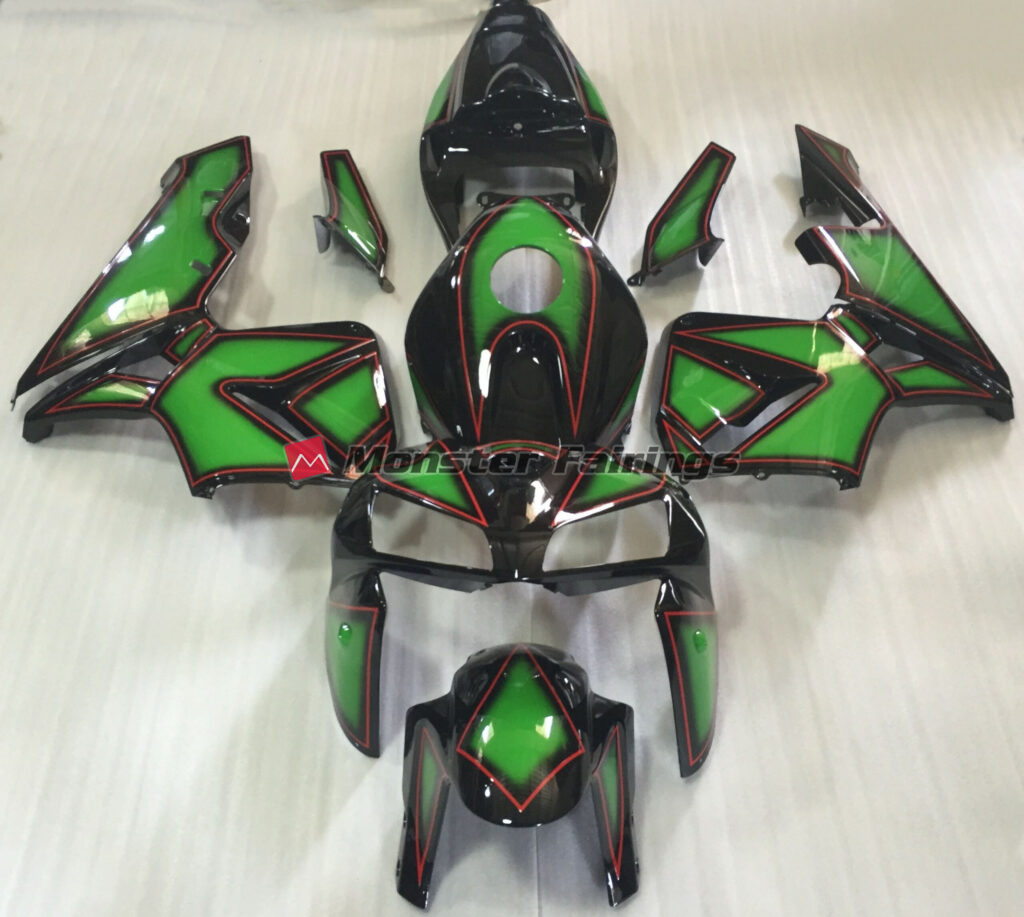 Honda CBR600RR 2005 - 2006 Green with Red Outline ABS fairings - custom motorcycle bodywork kit by Monster Fairings