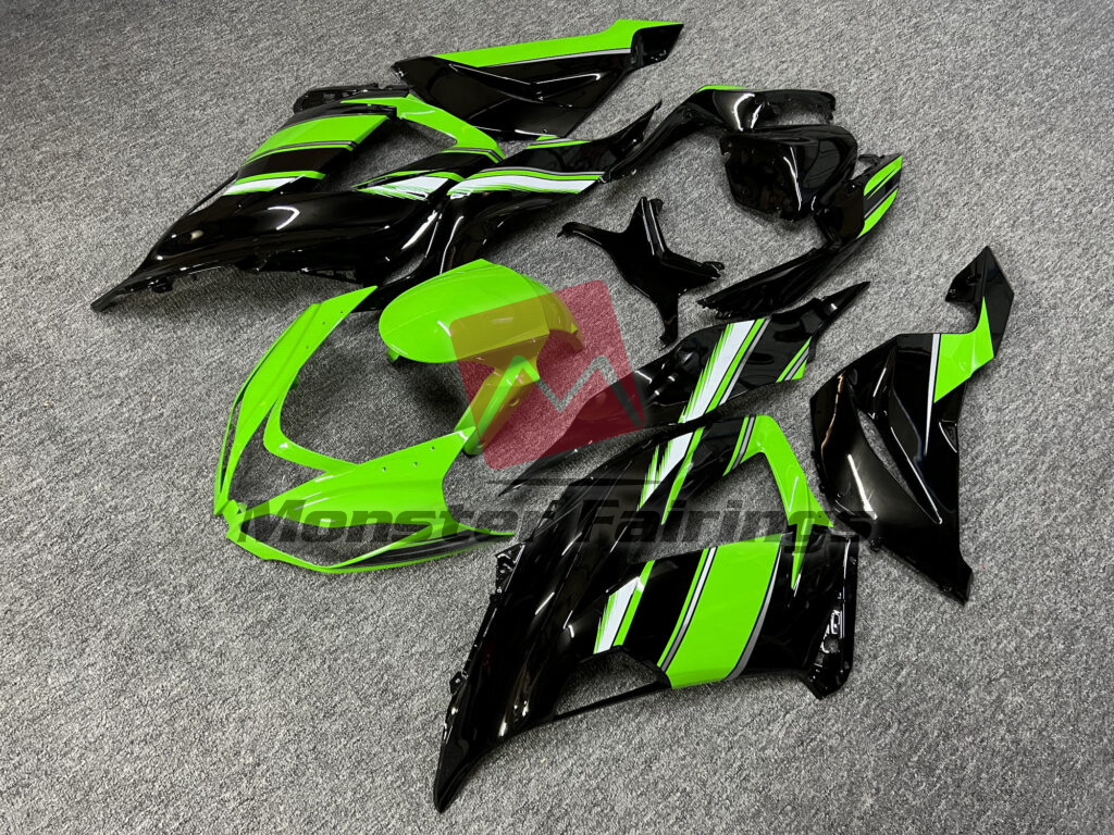 Gloss Black with Green & White ABS fairings for Kawasaki ZX6R 2013 - 2018 - premium OEM fit kit by Monster Fairings