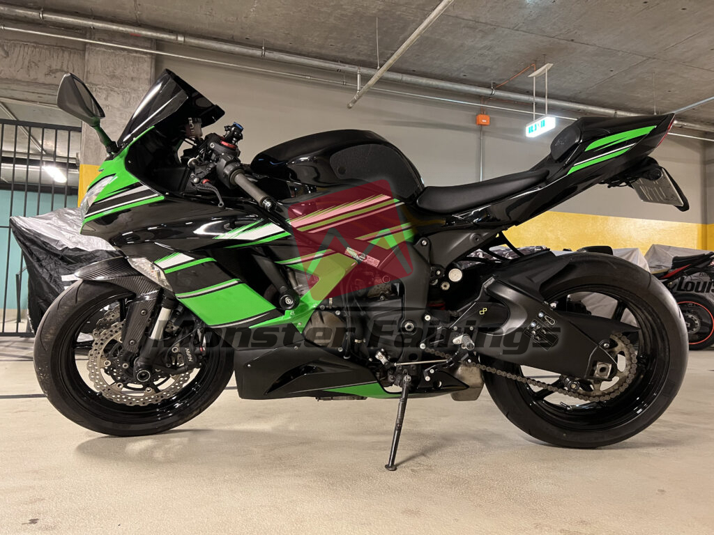 Monster Fairings ABS fairing kit for Kawasaki ZX6R 2013 - 2018 - Gloss Black with Green & White, precise OEM fit