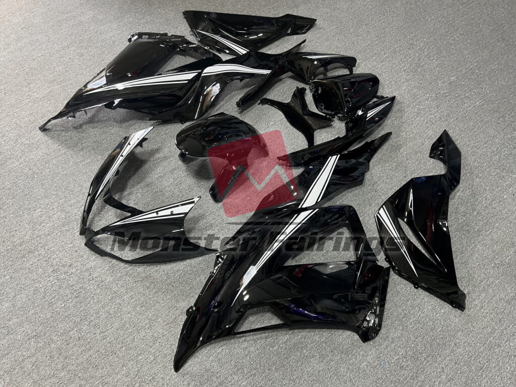 Gloss Black with White ABS fairings for Kawasaki ZX6R 2013 - 2018 - premium OEM fit kit by Monster Fairings