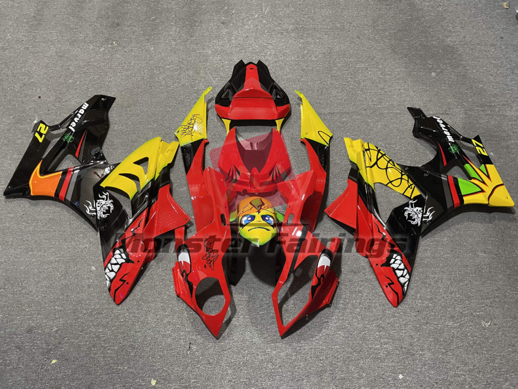 BMW S1000RR 2009 - 2014 Gloss Red & Black with Yellow ABS fairings - custom motorcycle bodywork kit by Monster Fairings