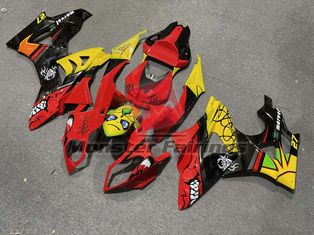 BMW S1000RR custom ABS fairings 2009 - 2014 in Gloss Red & Black with Yellow - durable replacement kit, Monster Fairings