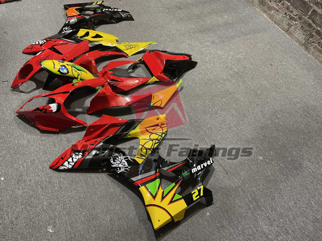 2009 - 2014 BMW S1000RR Gloss Red & Black with Yellow fairing set - ABS injection, custom painted by Monster Fairings