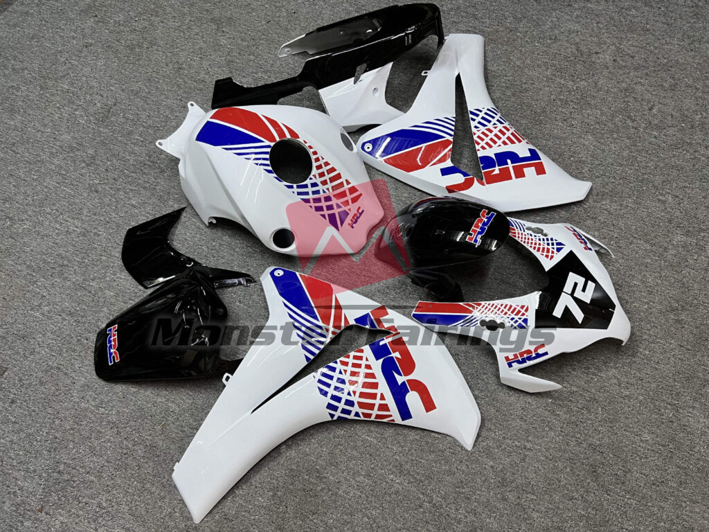 Honda CBR1000RR custom ABS fairings 2008 - 2011 in Gloss White & Black with Red HRC - durable replacement kit, Monster Fairings