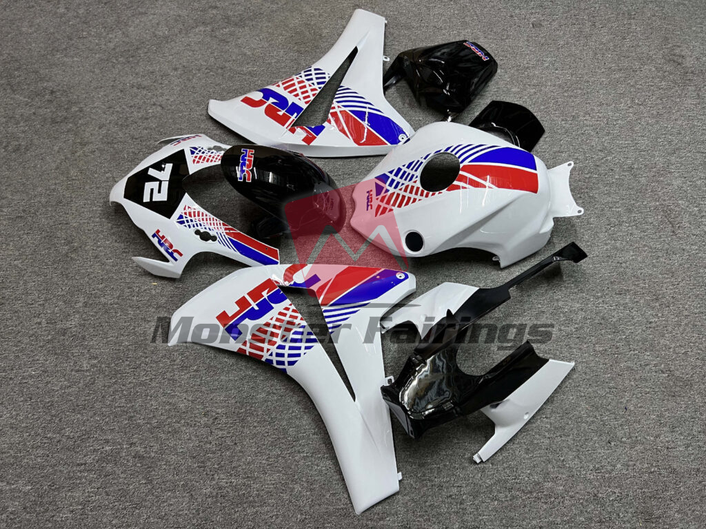 2008 - 2011 Honda CBR1000RR Gloss White & Black with Red HRC fairing set - ABS injection, custom painted by Monster Fairings