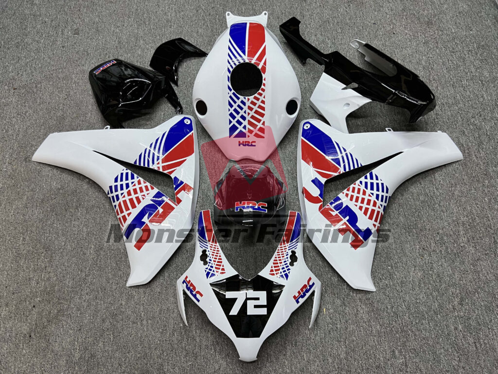 Honda CBR1000RR 2008 - 2011 Gloss White & Black with Red HRC ABS fairings - custom motorcycle bodywork kit by Monster Fairings