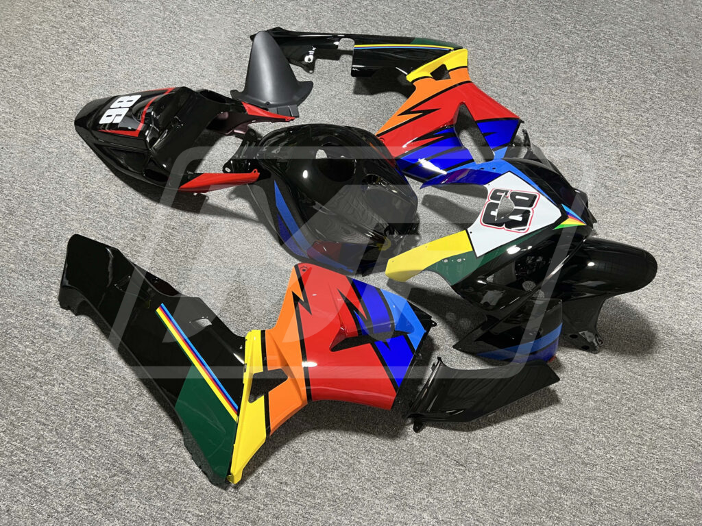 2005 - 2006 Honda CBR600RR Gloss Black, Blue, Red, Orange & Yellow fairing set - ABS injection, custom painted by Monster Fairings