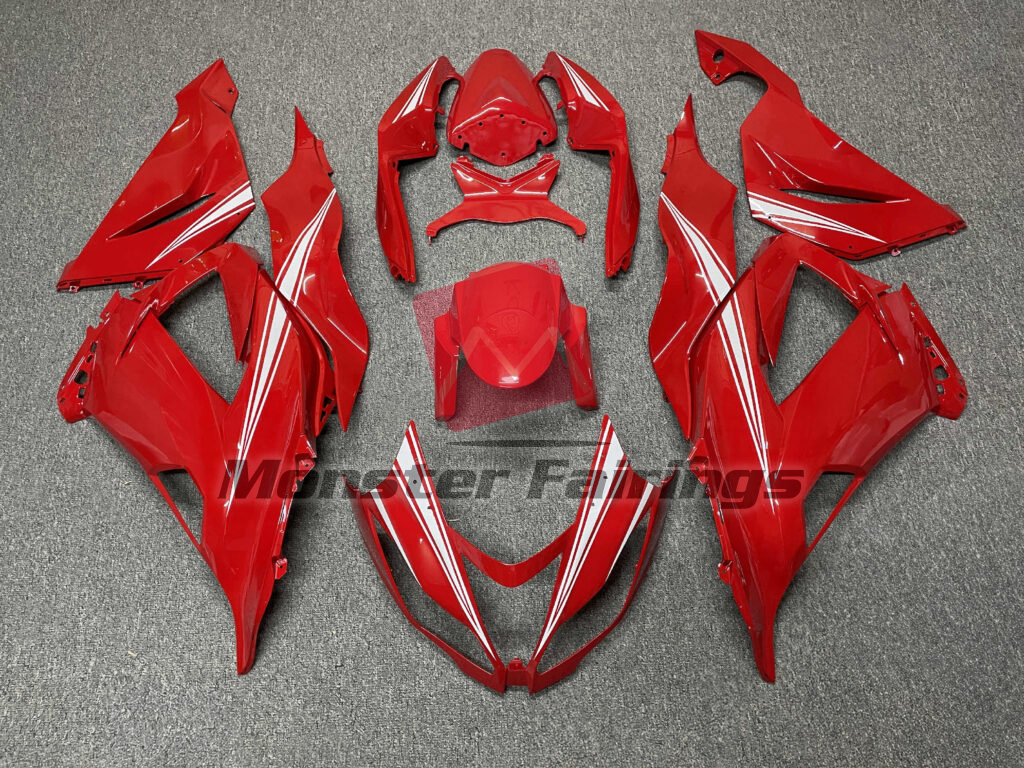 Kawasaki ZX6R 2013 - 2018 Gloss Red with White ABS fairings - custom motorcycle bodywork kit by Monster Fairings