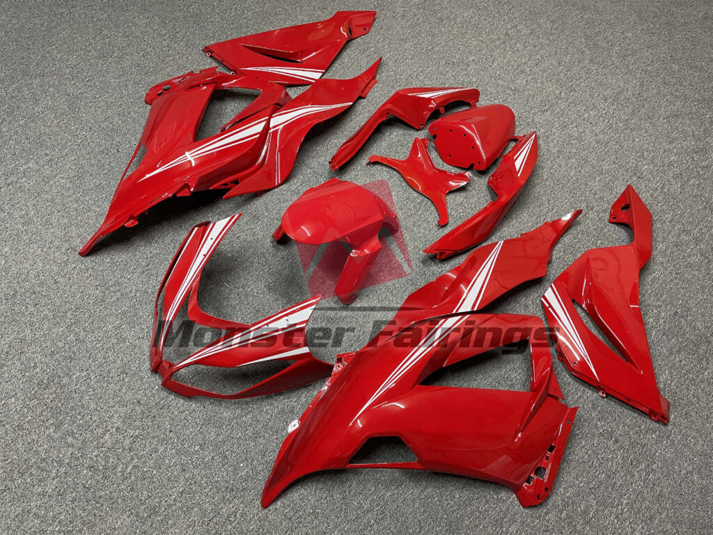 Kawasaki ZX6R custom ABS fairings 2013 - 2018 in Gloss Red with White - durable replacement kit, Monster Fairings