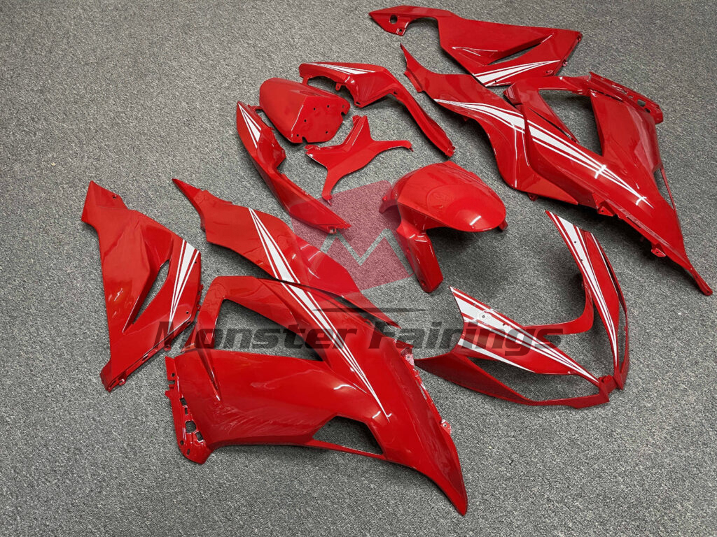 2013 - 2018 Kawasaki ZX6R Gloss Red with White fairing set - ABS injection, custom painted by Monster Fairings