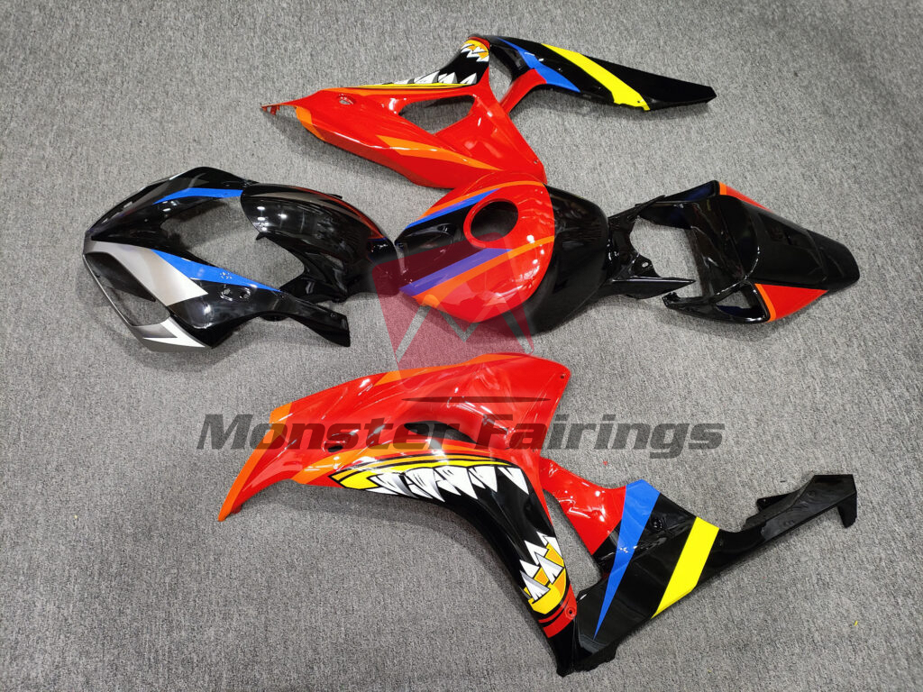 2006 - 2007 Honda CBR1000RR Gloss Red with Black Shark fairing set - ABS injection, custom painted by Monster Fairings