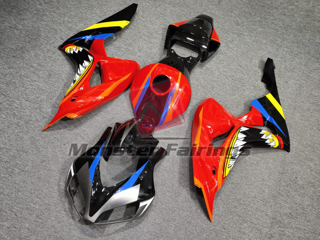 Honda CBR1000RR custom ABS fairings 2006 - 2007 in Gloss Red with Black Shark - durable replacement kit, Monster Fairings