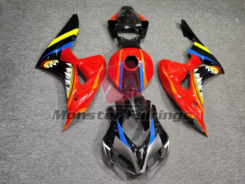 Honda CBR1000RR 2006 - 2007 Gloss Red with Black Shark ABS fairings - custom motorcycle bodywork kit by Monster Fairings