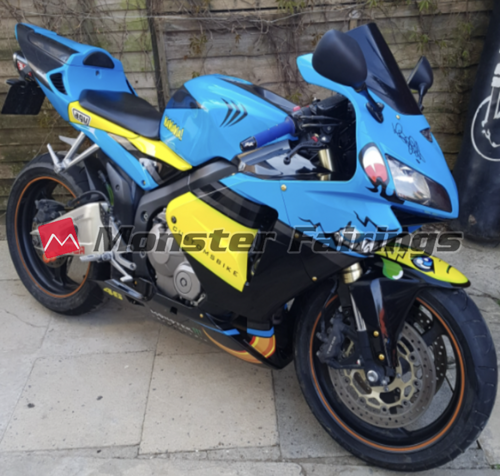 2005 - 2006 Honda CBR600RR Blue Shark with Yellow fairing set - ABS injection, custom painted by Monster Fairings