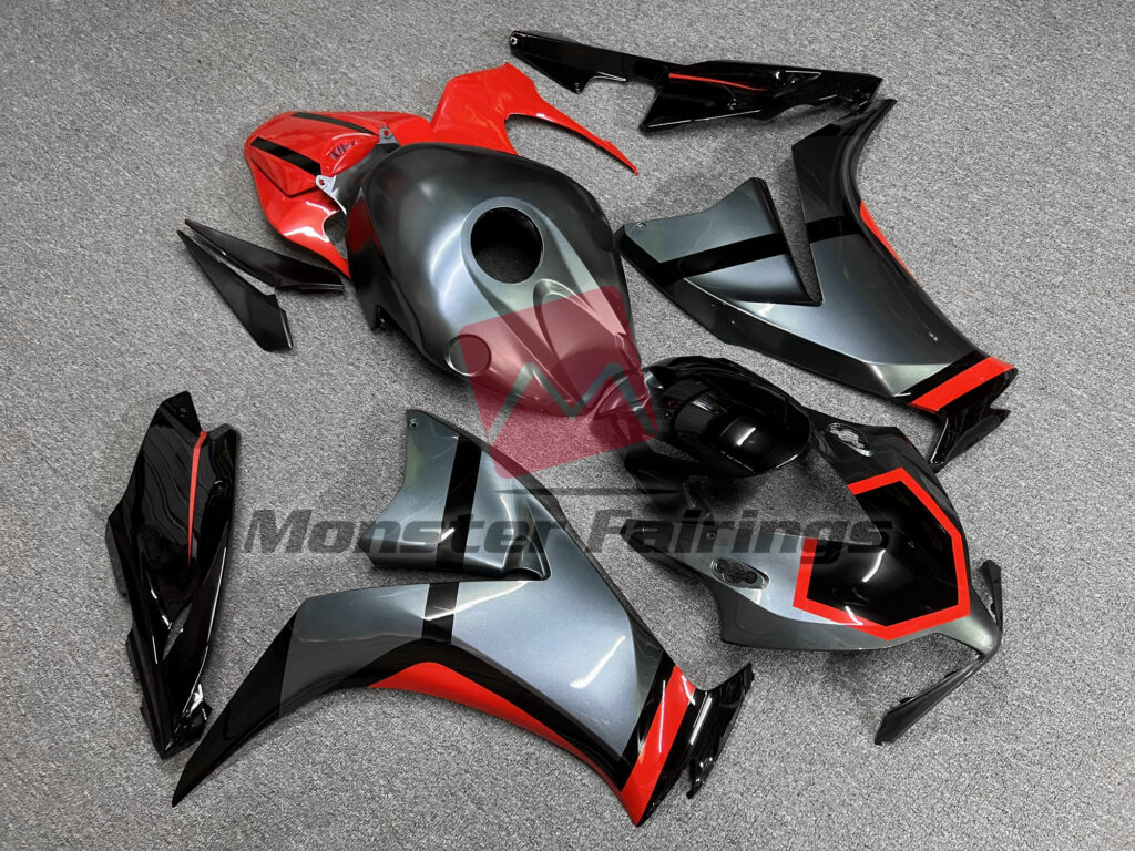 2012 - 2016 Honda CBR1000RR Gloss Grey, Black with Red fairing set - ABS injection, custom painted by Monster Fairings