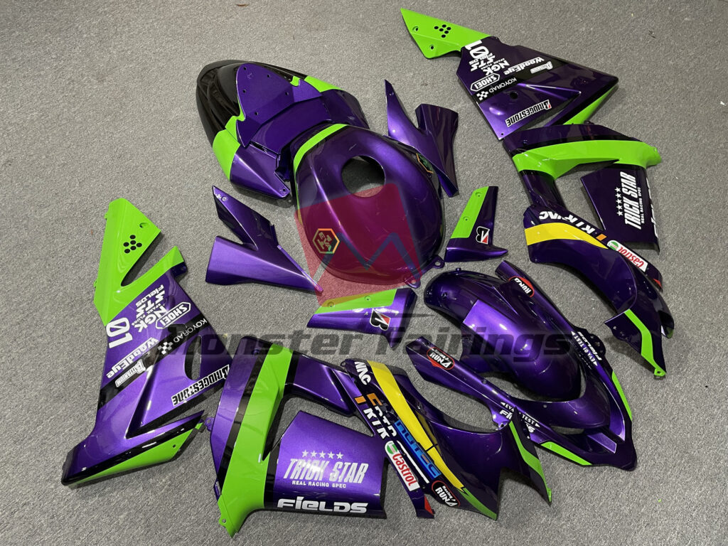 Kawasaki ZX10R custom ABS fairings 2004 - 2005 in Green Purple Trick Star - durable replacement kit, Monster Fairings