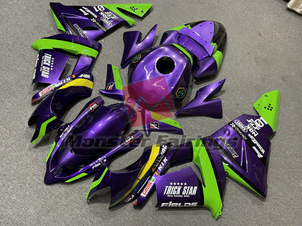 Green Purple Trick Star ABS fairings for Kawasaki ZX10R 2004 - 2005 - premium OEM fit kit by Monster Fairings