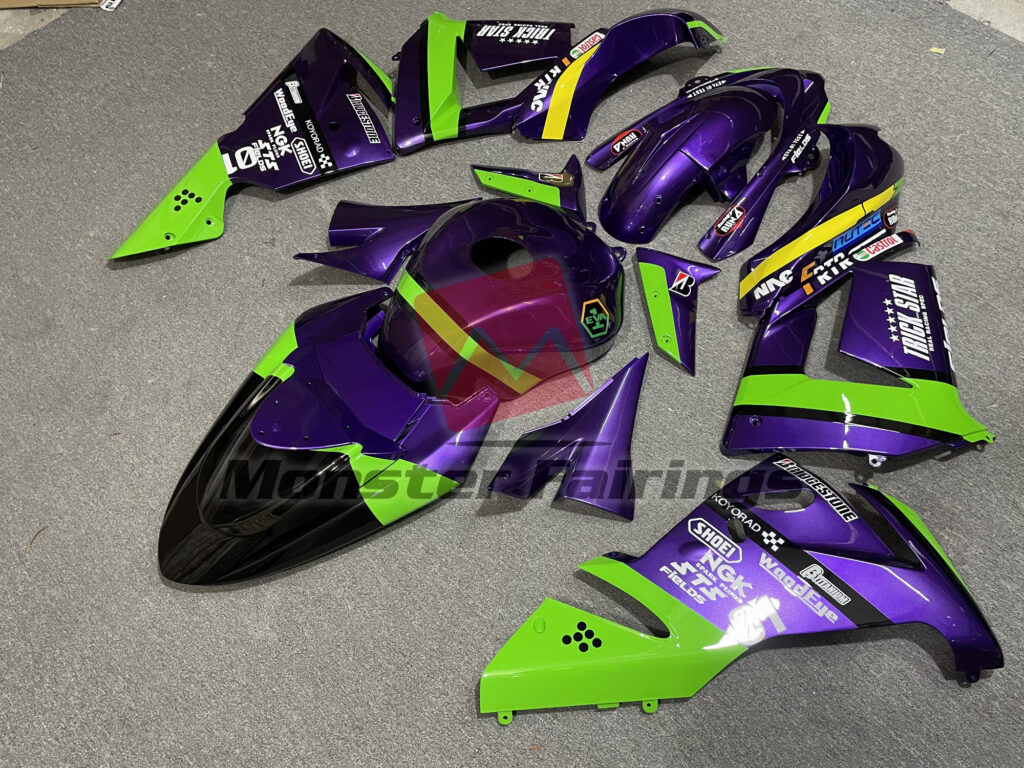 2004 - 2005 Kawasaki ZX10R Green Purple Trick Star fairing set - ABS injection, custom painted by Monster Fairings