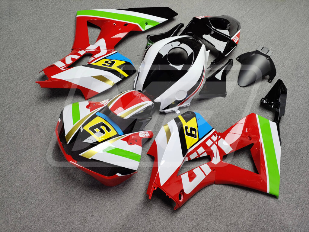 2013 - 2025 Honda CBR600RR Gloss White & Black with Red & Green Givi fairing set - ABS injection, custom painted by Monster Fairings