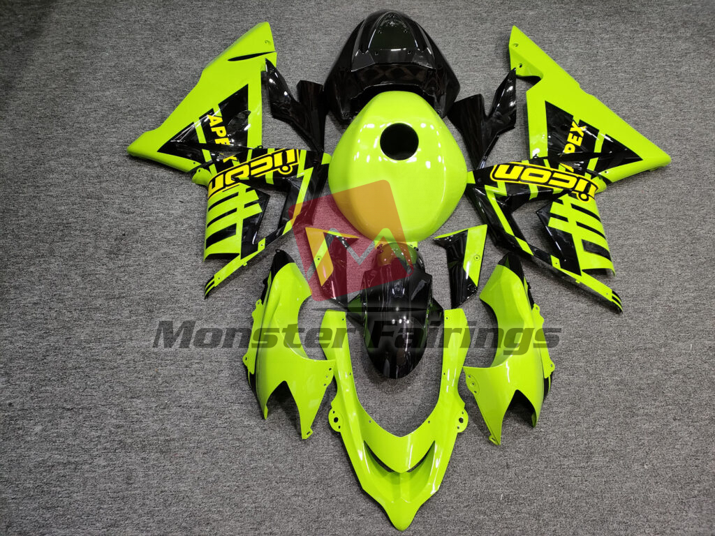 Kawasaki ZX10R 2004 - 2005 Gloss High Viz Yellow & Black ABS fairings - custom motorcycle bodywork kit by Monster Fairings