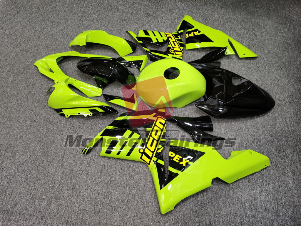 2004 - 2005 Kawasaki ZX10R Gloss High Viz Yellow & Black fairing set - ABS injection, custom painted by Monster Fairings