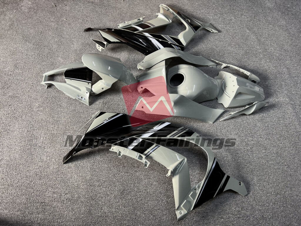 2011 - 2015 Kawasaki ZX10R Gloss Nardo Gray with Black & White fairing set - ABS injection, custom painted by Monster Fairings