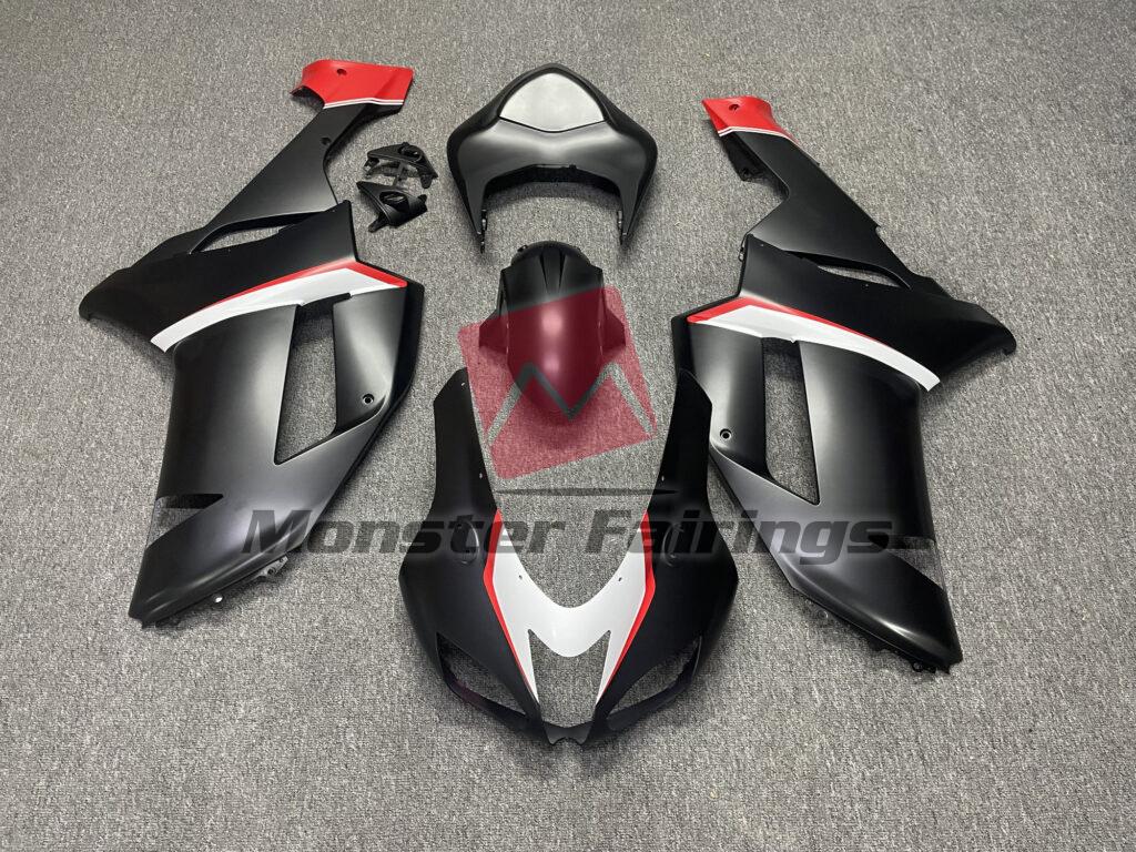 Kawasaki ZX6R 2007 - 2008 Matte Black with White & Red ABS fairings - custom motorcycle bodywork kit by Monster Fairings