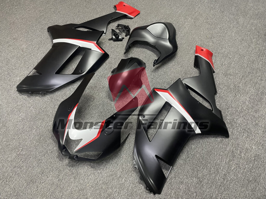 Matte Black with White & Red ABS fairings for Kawasaki ZX6R 2007 - 2008 - premium OEM fit kit by Monster Fairings