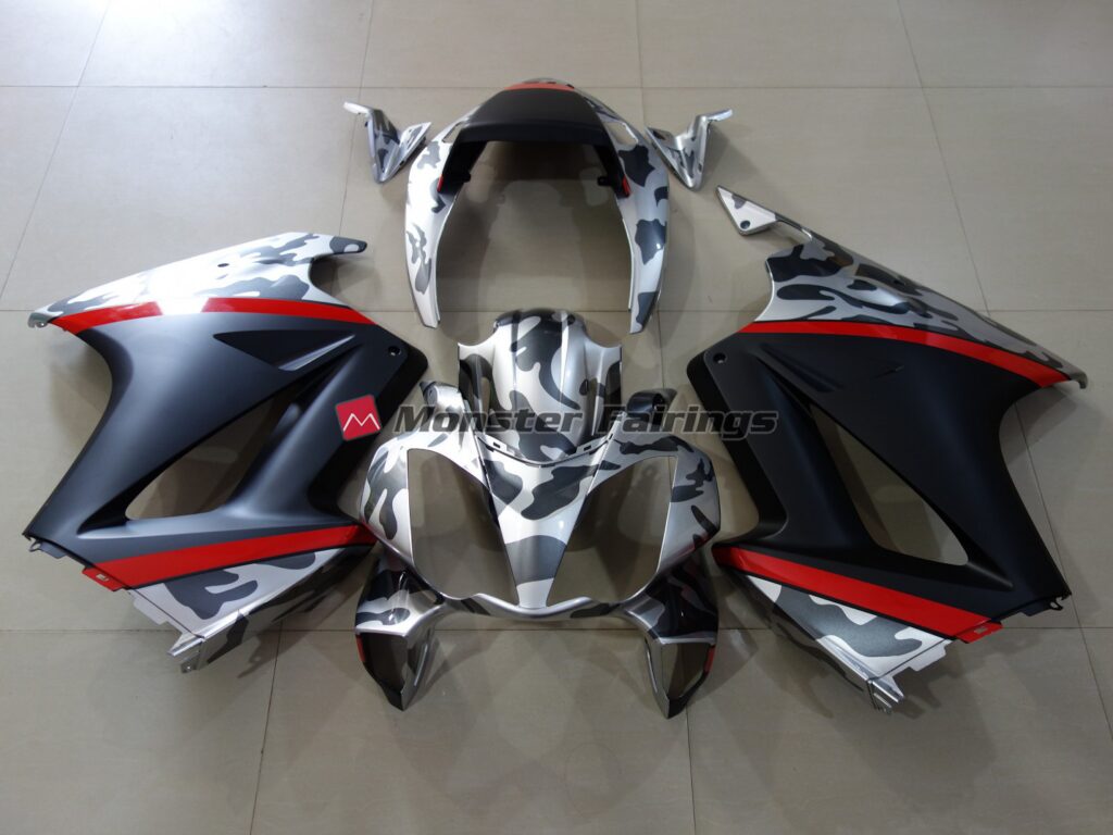 Honda VFR800 2002 - 2012 Gloss Black & Gray Camo ABS fairings - custom motorcycle bodywork kit by Monster Fairings
