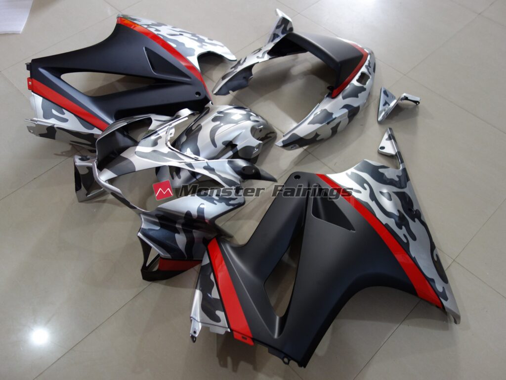 Honda VFR800 custom ABS fairings 2002 - 2012 in Gloss Black & Gray Camo - durable replacement kit, Monster Fairings