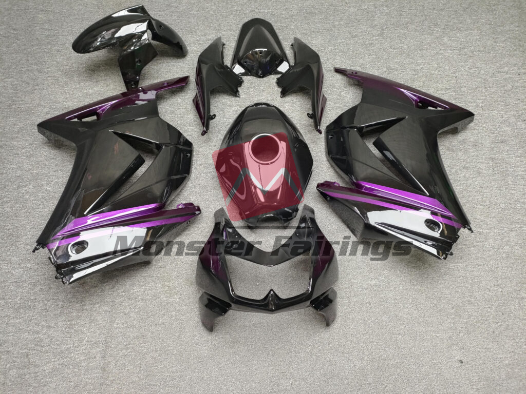 Kawasaki Ninja 250 2008 - 2013 Gloss Black with Purple ABS fairings - custom motorcycle bodywork kit by Monster Fairings