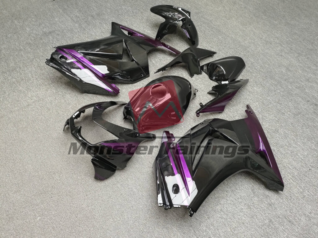 2008 - 2013 Kawasaki Ninja 250 Gloss Black with Purple fairing set - ABS injection, custom painted by Monster Fairings