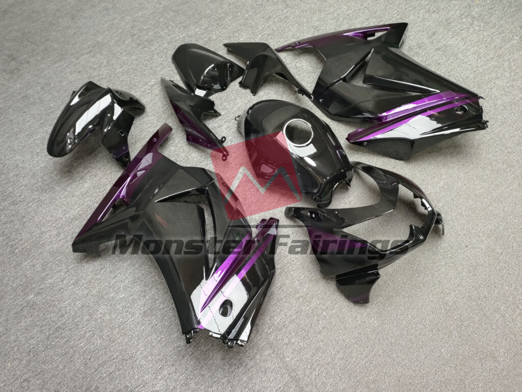 Kawasaki Ninja 250 custom ABS fairings 2008 - 2013 in Gloss Black with Purple - durable replacement kit, Monster Fairings