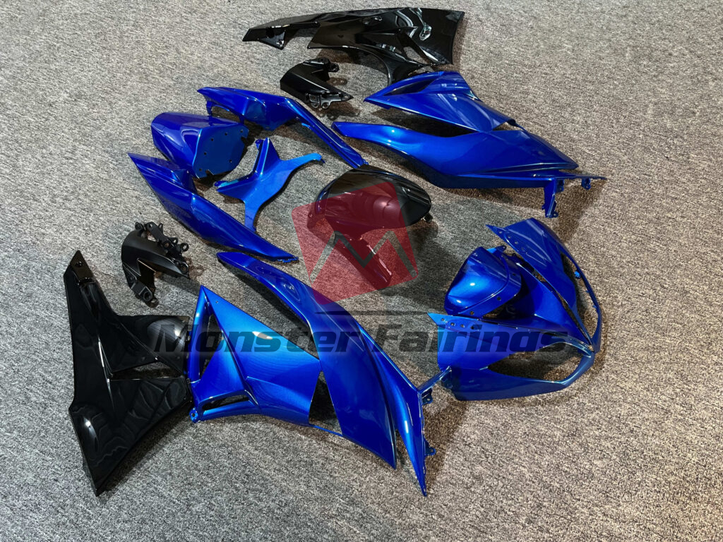 Kawasaki ZX6R custom ABS fairings 2009 - 2012 in Gloss Bright Blue & Black - durable replacement kit, Monster Fairings
