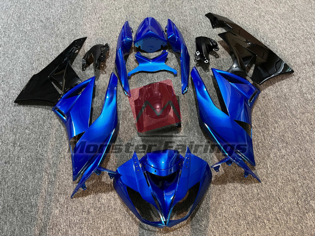 Kawasaki ZX6R 2009 - 2012 Gloss Bright Blue & Black ABS fairings - custom motorcycle bodywork kit by Monster Fairings
